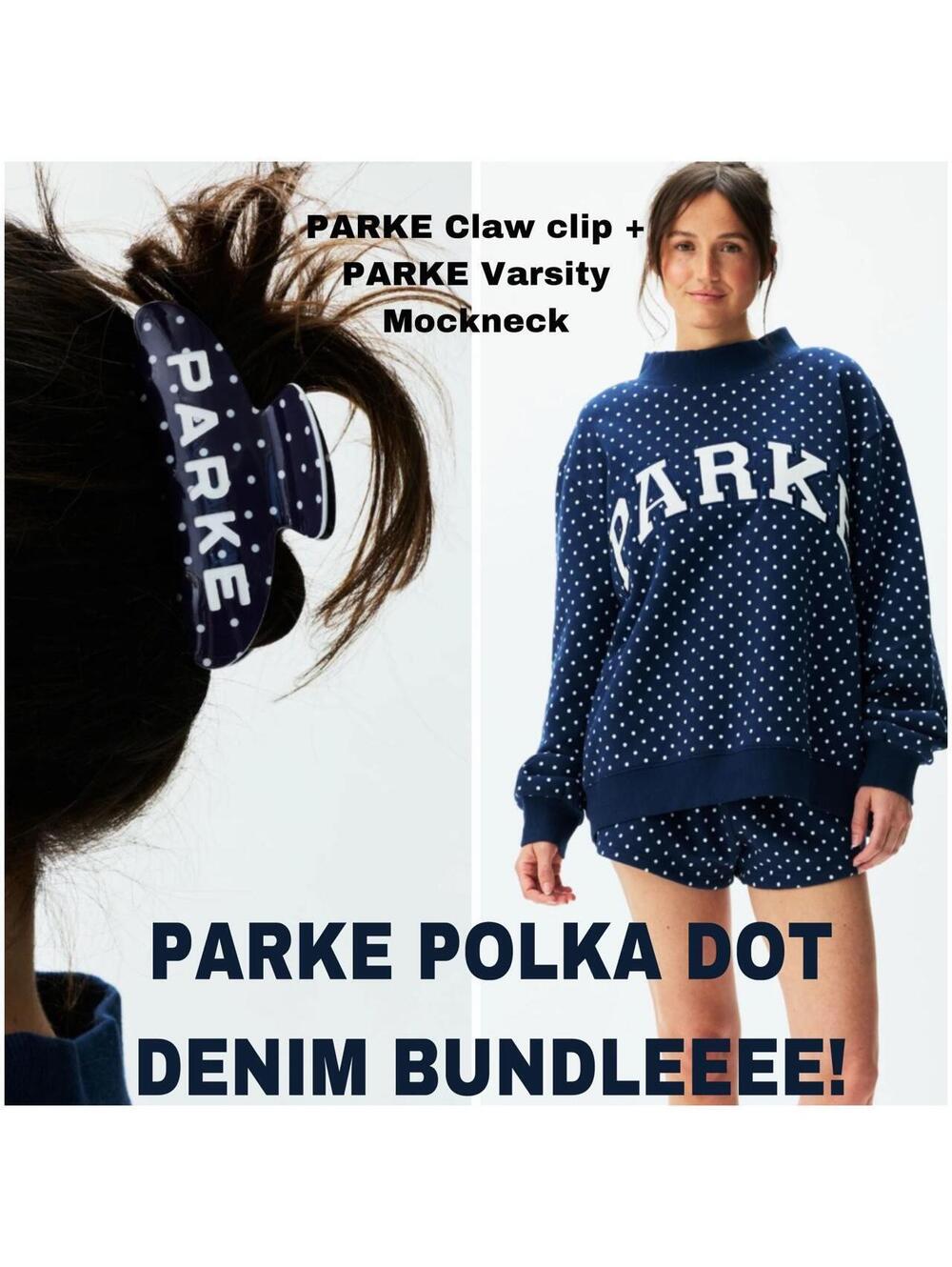 PARKE Varsity Mockneck Denim Polka Dot & Claw Clip BUNDLE